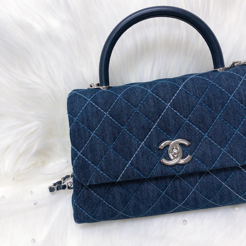 Blue Denim Quilted Medium Coco Handle Flap