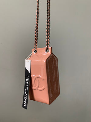 Rare CC Milk Carton Patent Chain Crossbody Bag in Pink