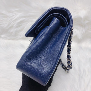 Small Double Flap Bag in Navy Blue Caviar with SHW