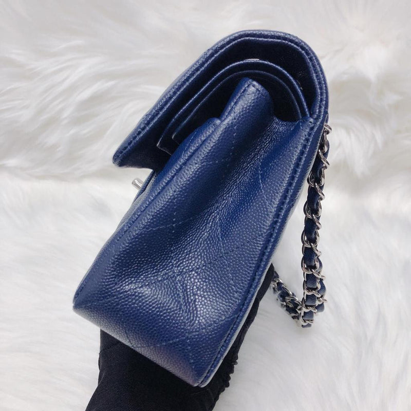 Small Double Flap Bag in Navy Blue Caviar with SHW