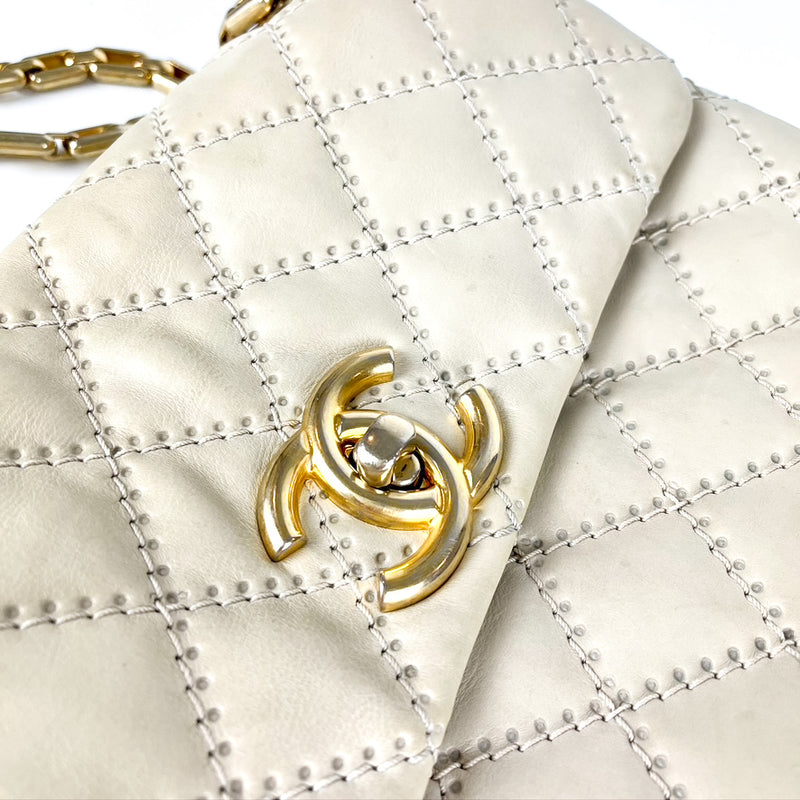 Calfskin Quilted Medium Wild Stitch Flap Beige