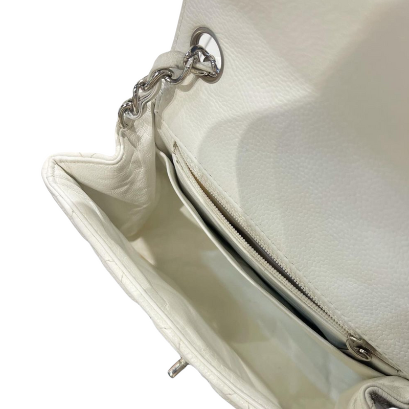 Square Mini Flap Caviar White SHW
