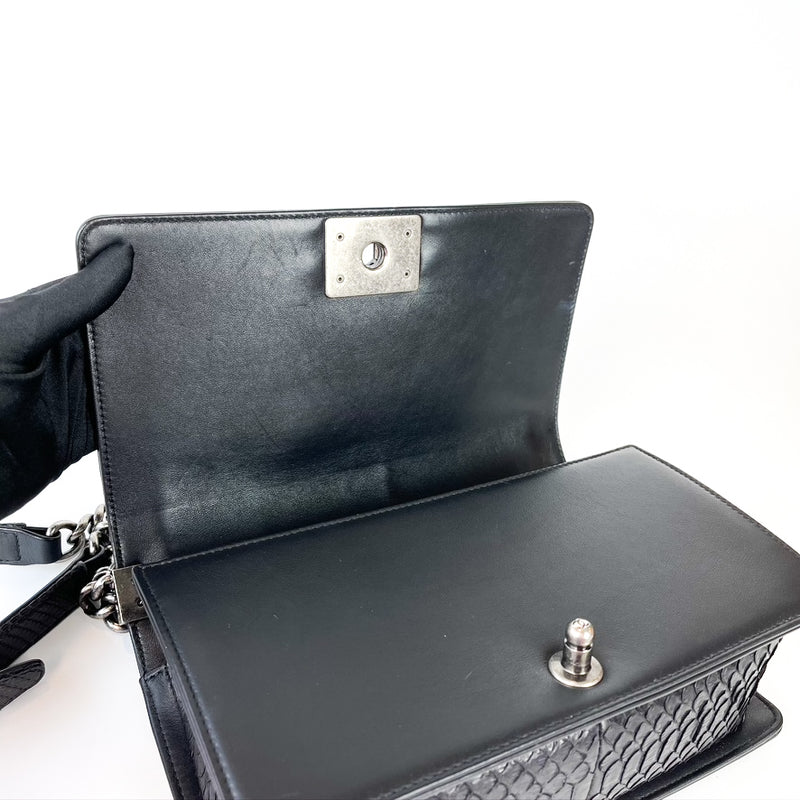 Python Black Old Medium Boy Bag in Black with RHW