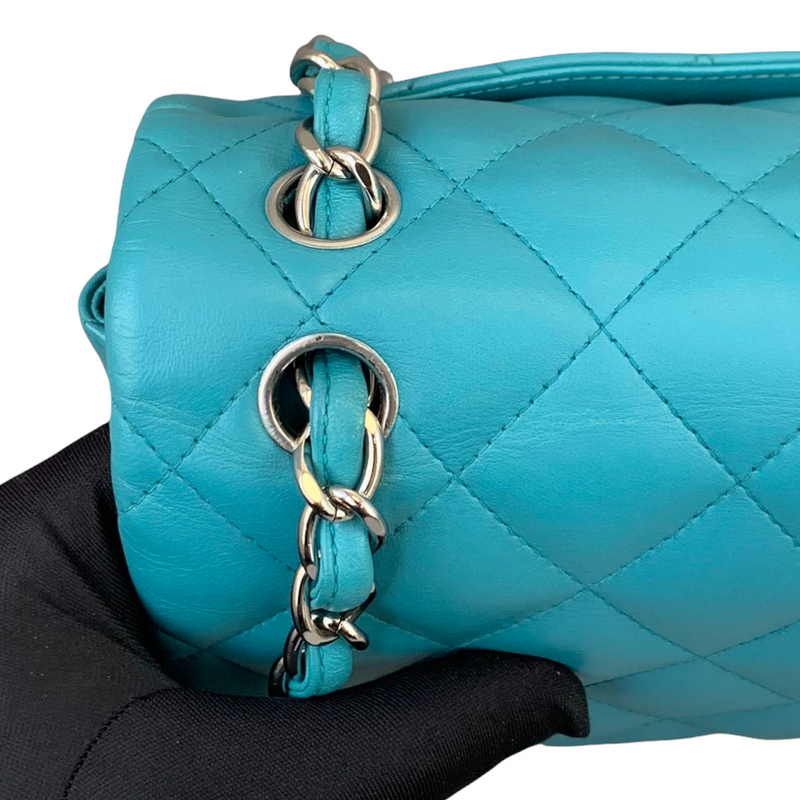 Double Flap Lambskin Jumbo Turquoise Blue SHW