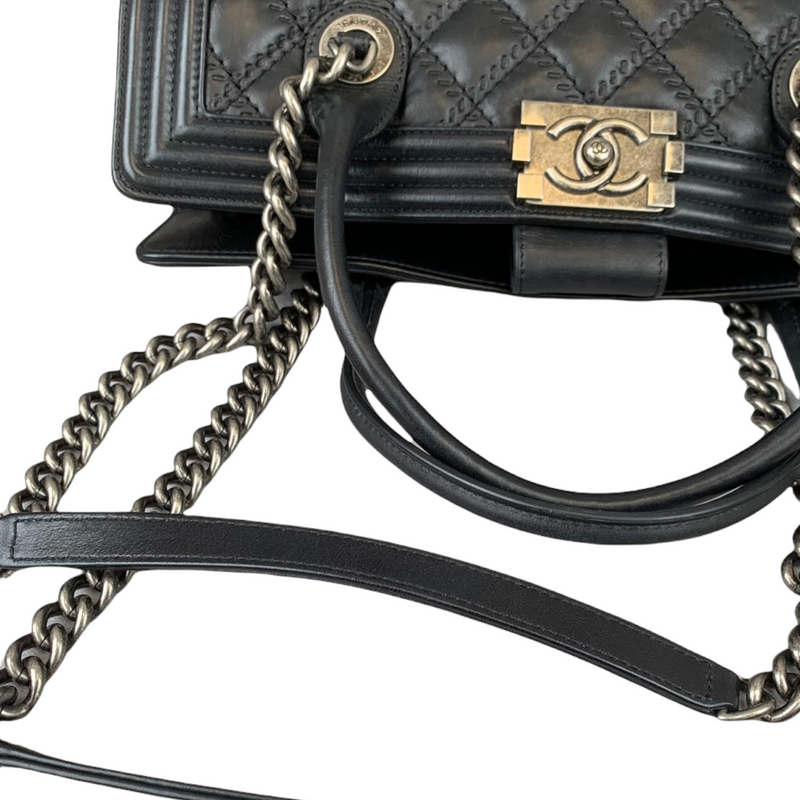 Double Stitched Boy Calf Tote Black RHW