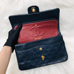 Vintage Lambskin Double Flap 25CM with GHW Dark Blue