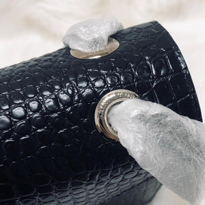 Envelope Large Bag in Croc Embossed Black Leather SHW