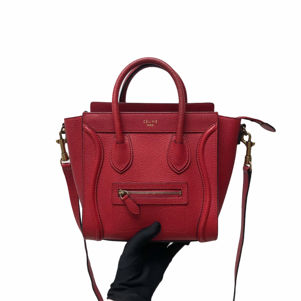 Red Leather Nano Luggage Tote