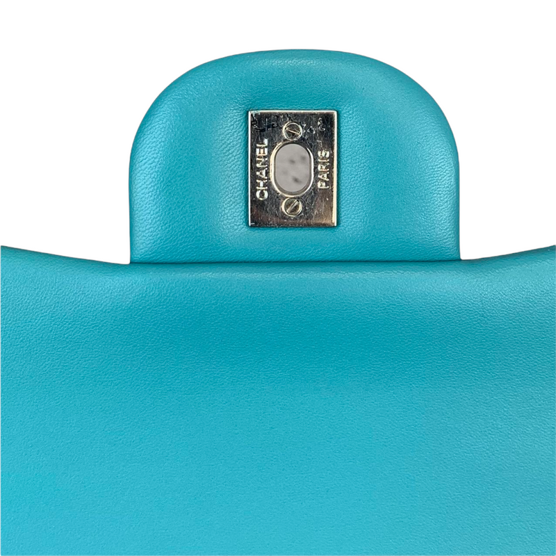 Double Flap Lambskin Jumbo Turquoise Blue SHW