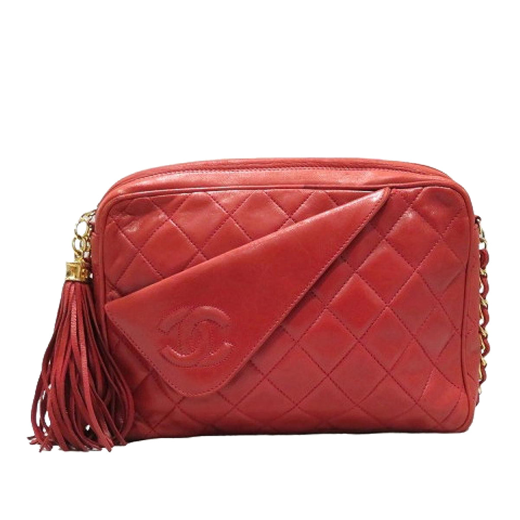 Chanel CC Lambskin Leather Crossbody Red