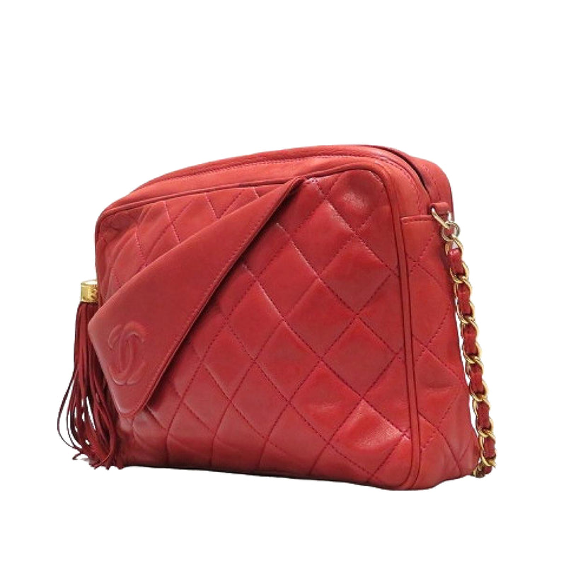 Chanel CC Lambskin Leather Crossbody Red