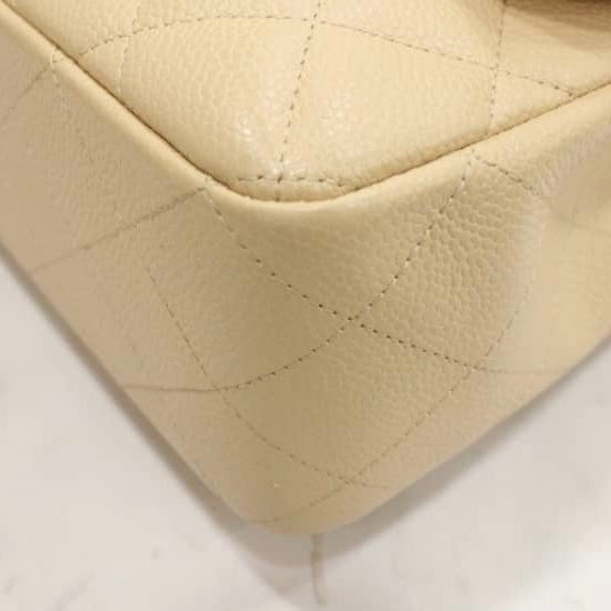 New Single Flap Caviar Jumbo in Light Beige Silver Hardware