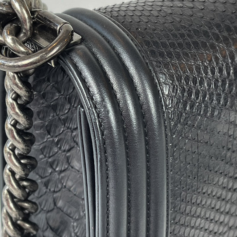 Chanel Boy Bag Silver Python / Leather Ruthenium Hardware Medium