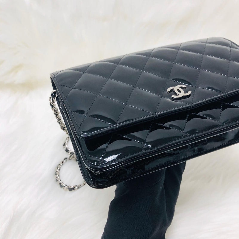 Chanel Quilted Red Patent Wallet on chain (WOC)