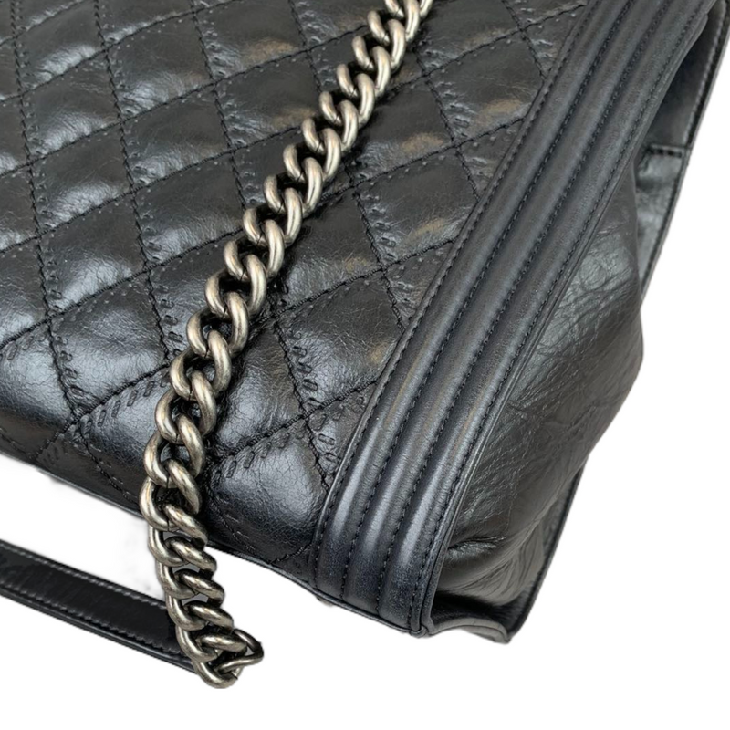 Double Stitched Boy Calf Tote Black RHW