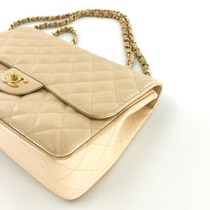 Vintage Jumbo Flap Bag in Beige Caviar Leather