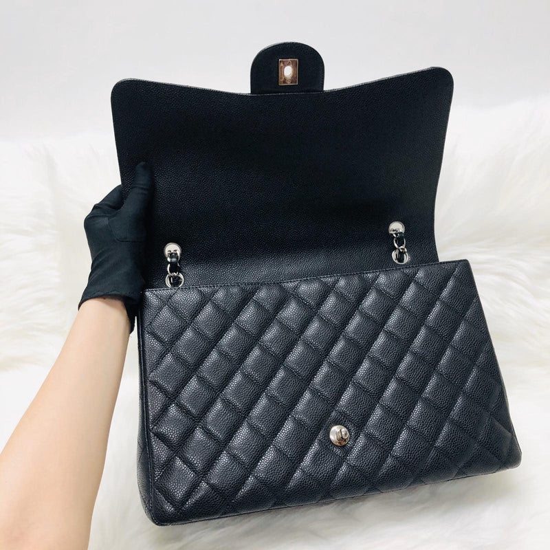 Classic Single Flap Maxi in Black Caviar Leather with SHW