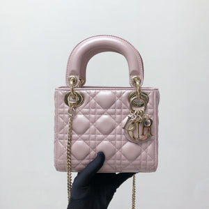 Mini Lady Dior Bag In Baby Pearly Pink with Champaign Hardware