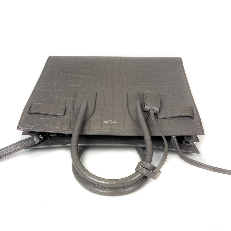 Small Sac De Jour in Crocodile-Embossed Leather Grey