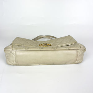Calfskin Quilted Medium Wild Stitch Flap Beige