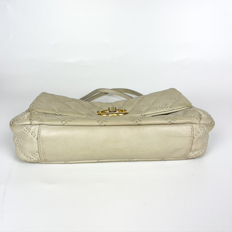 Calfskin Quilted Medium Wild Stitch Flap Beige