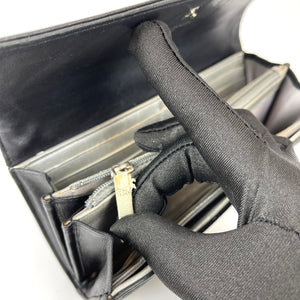 Camellia Lambskin Leather Wallet in Black