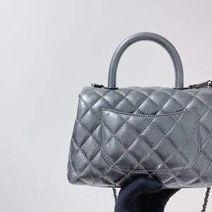 Quilted Mini Coco Handle Flap Silver RHW