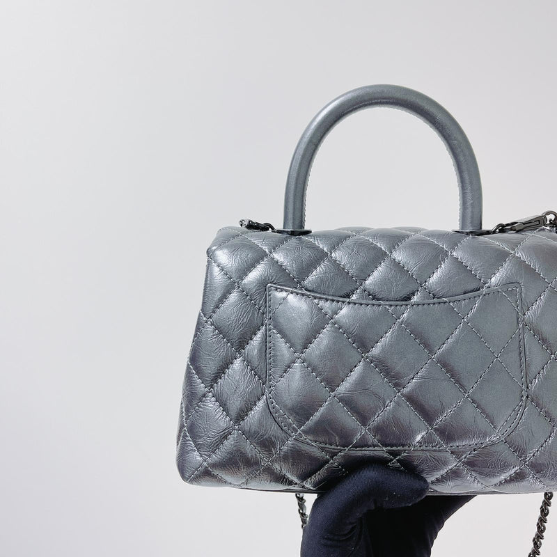Quilted Mini Coco Handle Flap Silver RHW