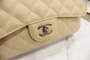 New Single Flap Caviar Jumbo in Light Beige Silver Hardware