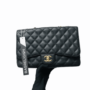 Classic Single Flap Jumbo Bag in Black Caviar with GHW