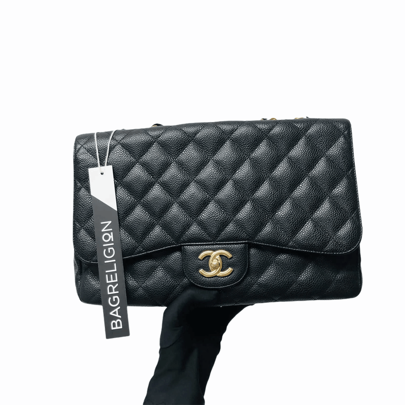 Classic Single Flap Jumbo Bag in Black Caviar with GHW