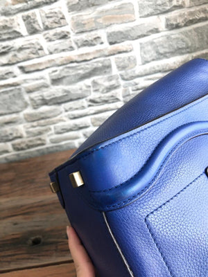 Micro Luggage in Electric Blue Palmelato Leather Tote with Gold-Tone Hardware