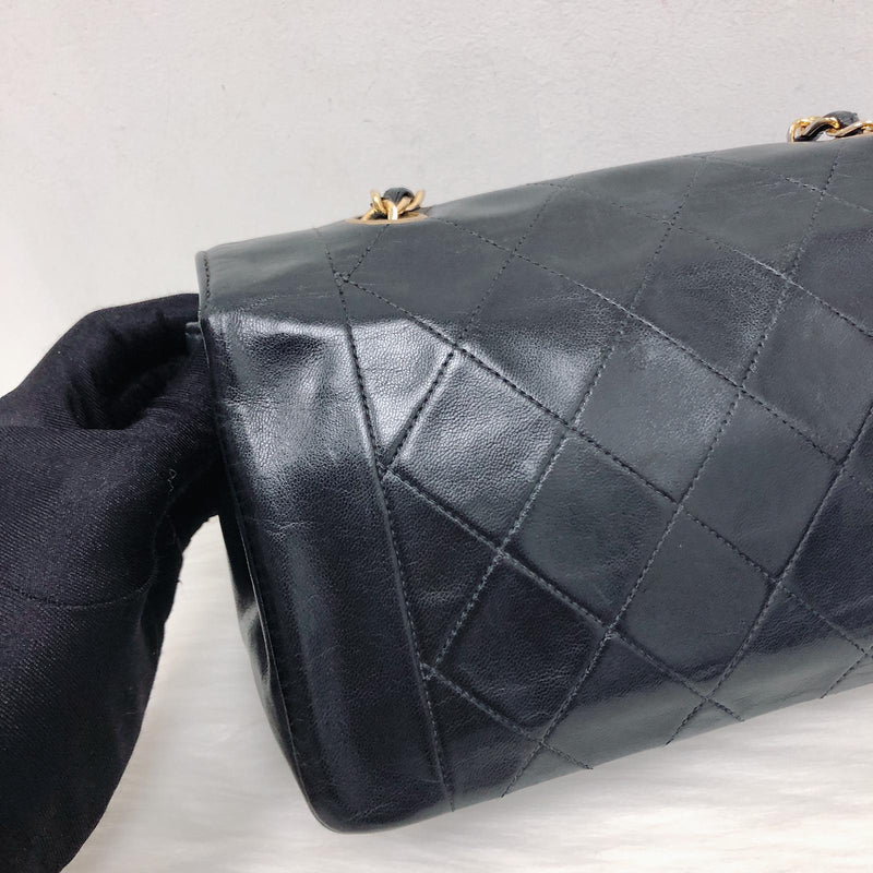 Small Classic Diana flap Black Lambskin GHW