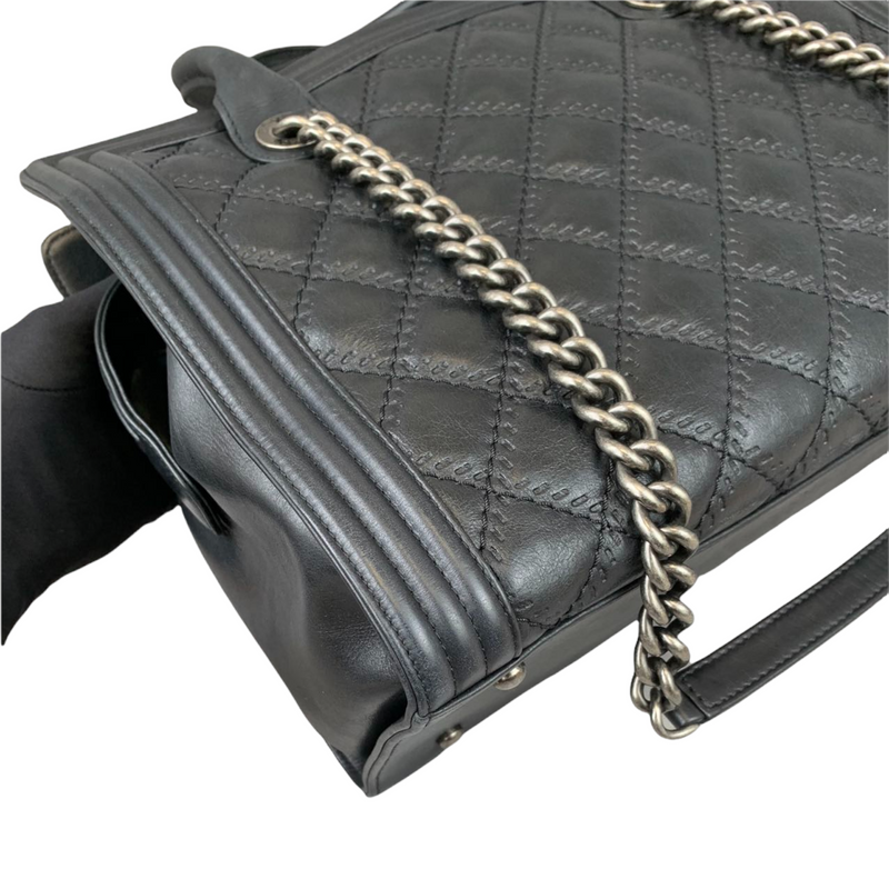 Double Stitched Boy Calf Tote Black RHW