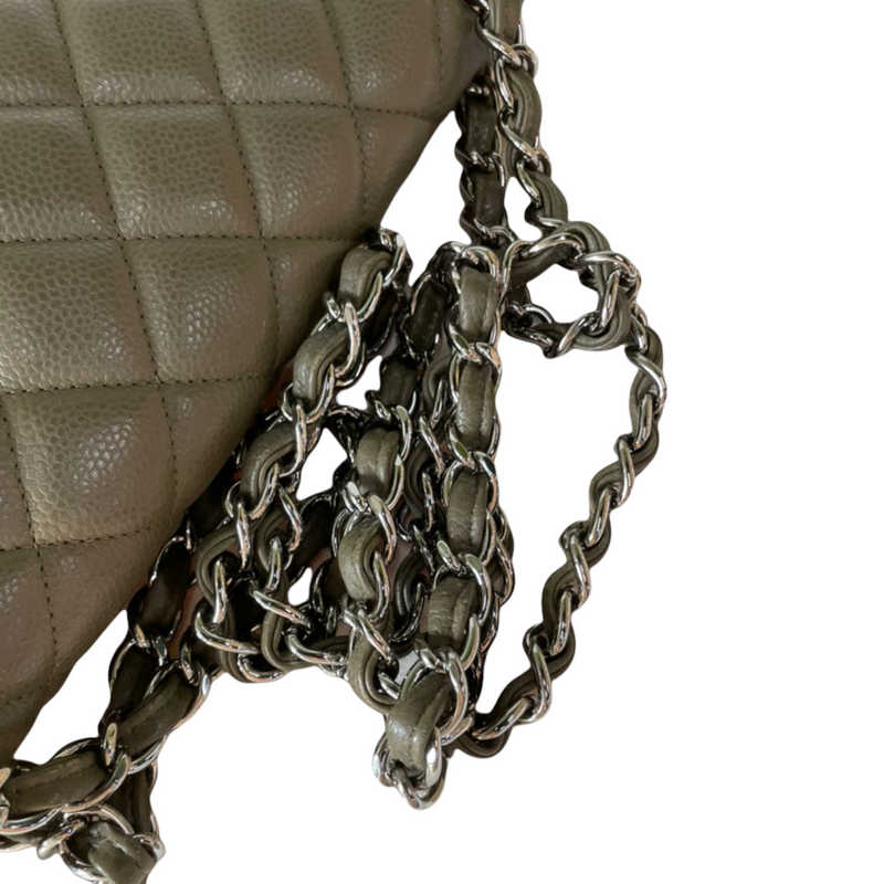 Chanel Metallic Pearly Green Quilted Caviar Jumbo Classic Double