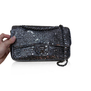 Medium Sequin Flap Bag Grey