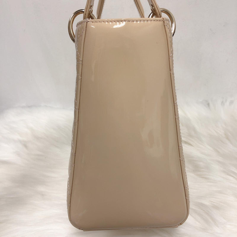 Lady Dior Patent Cannage Medium Bag in Beige