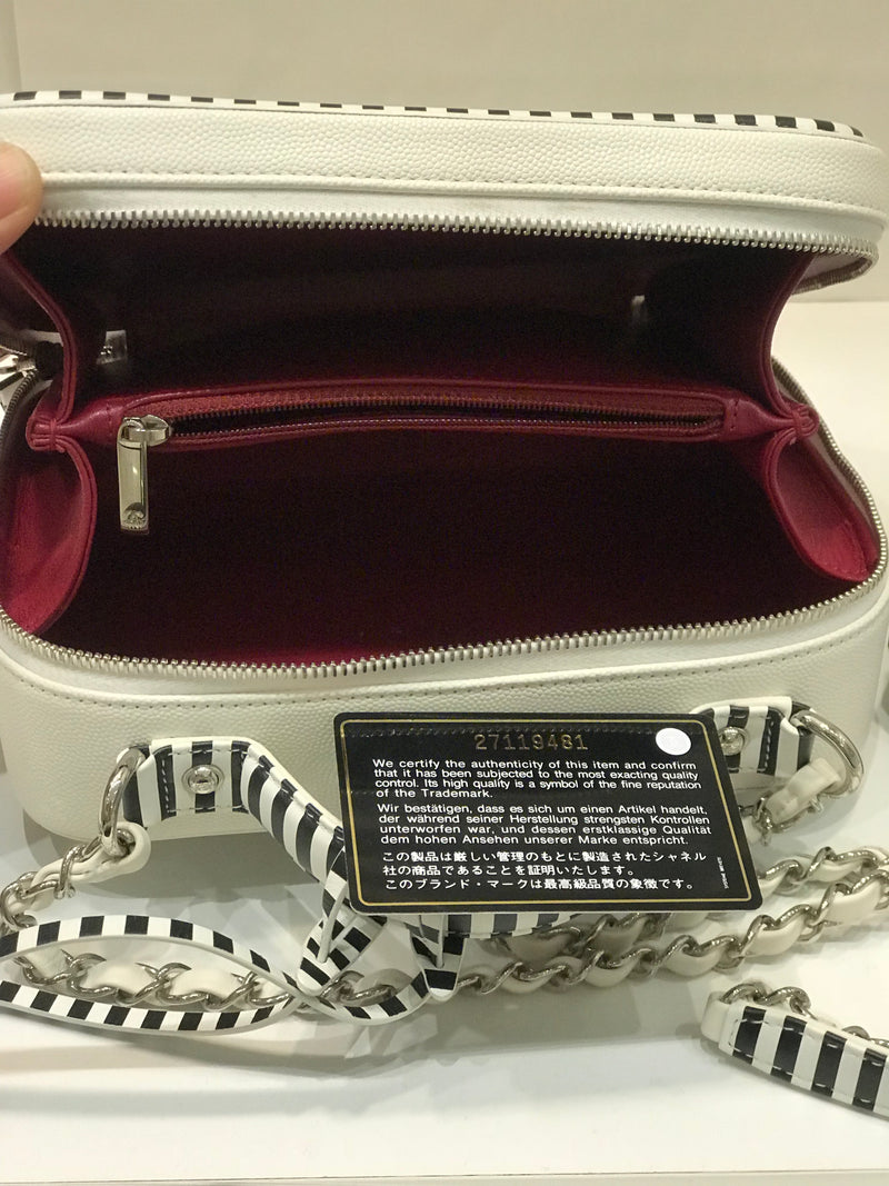 Chanel Black White Caviar Leather CC Vanity Case Bag