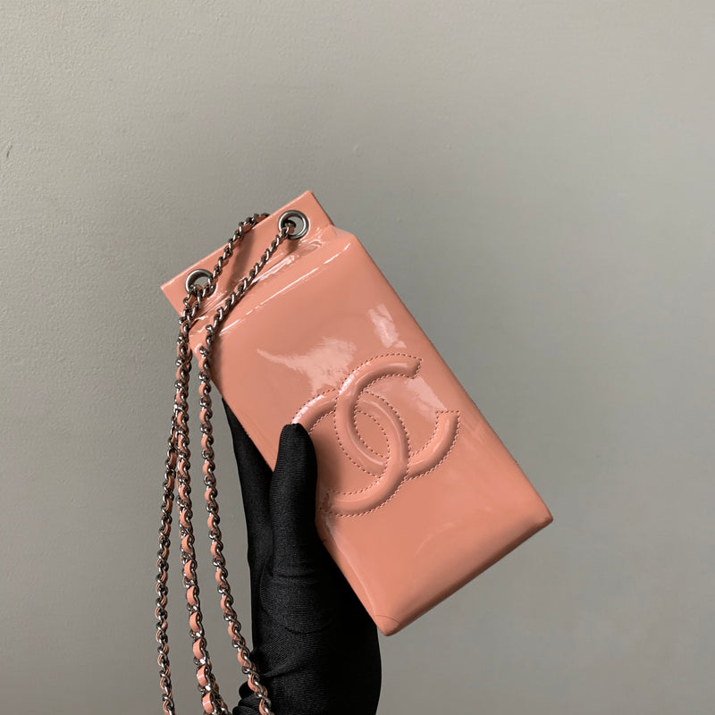 Rare CC Milk Carton Patent Chain Crossbody Bag in Pink
