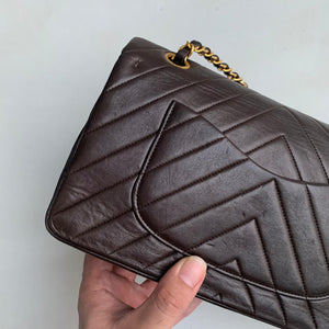 Vintage Classic Flap Chevron Medium GHW Brown