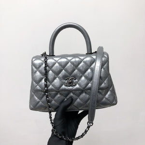 Quilted Mini Coco Handle Flap Silver