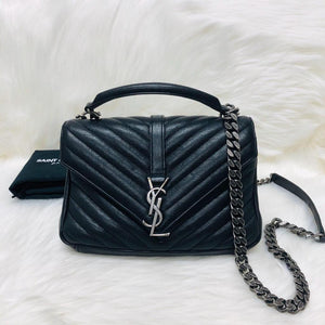 Medium Chevron College Leather Bag Black