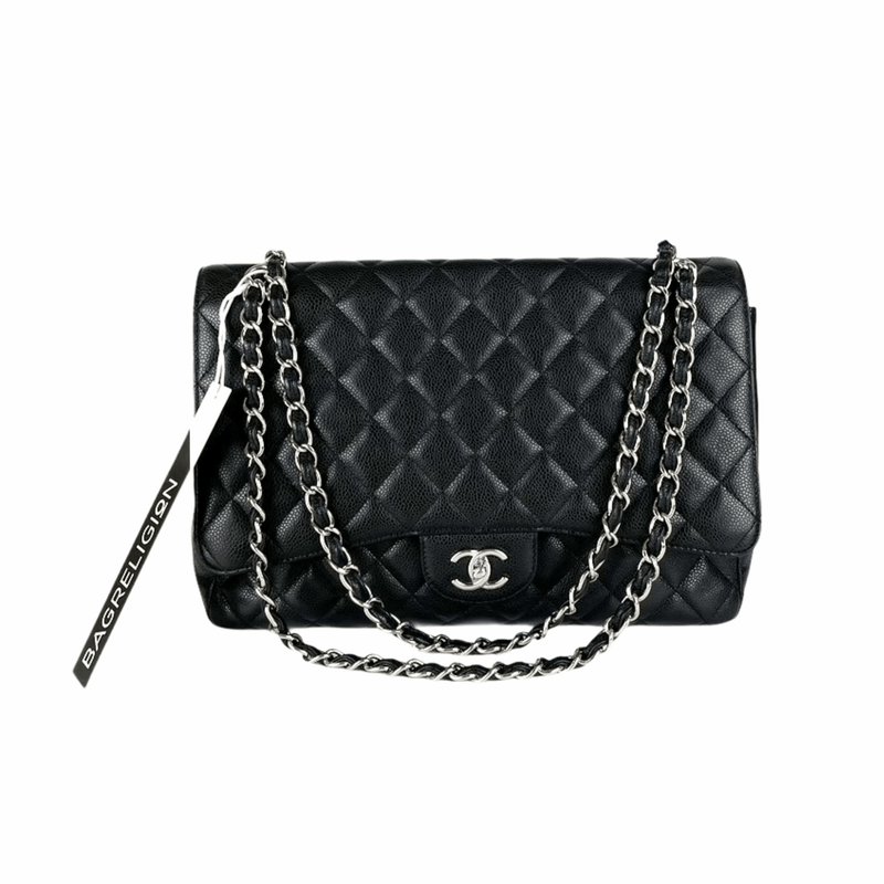 Maxi Single Flap Caviar Leather in Black SHW