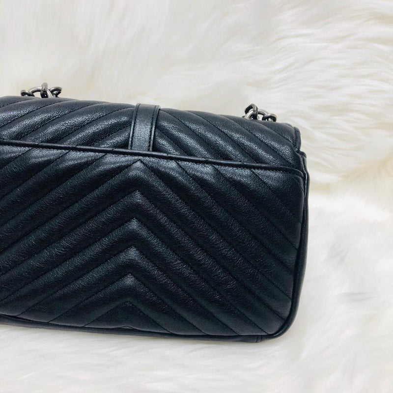 Medium Chevron College Leather Bag Black