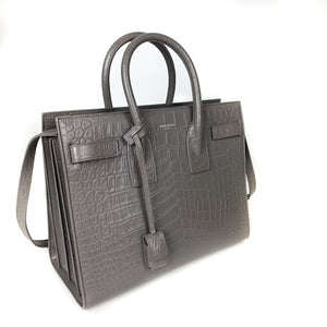 Small Sac De Jour in Crocodile-Embossed Leather Grey