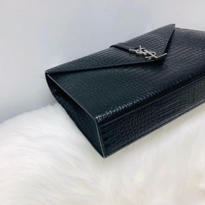 Envelope Large Bag in Croc Embossed Black Leather SHW