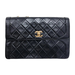 Vintage Rare Flap Bag Quilted Lambskin Medium Black