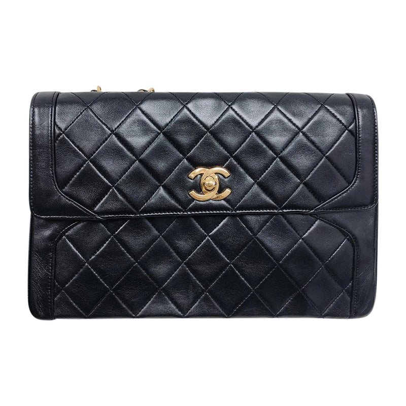 Vintage Rare Flap Bag Quilted Lambskin Medium Black