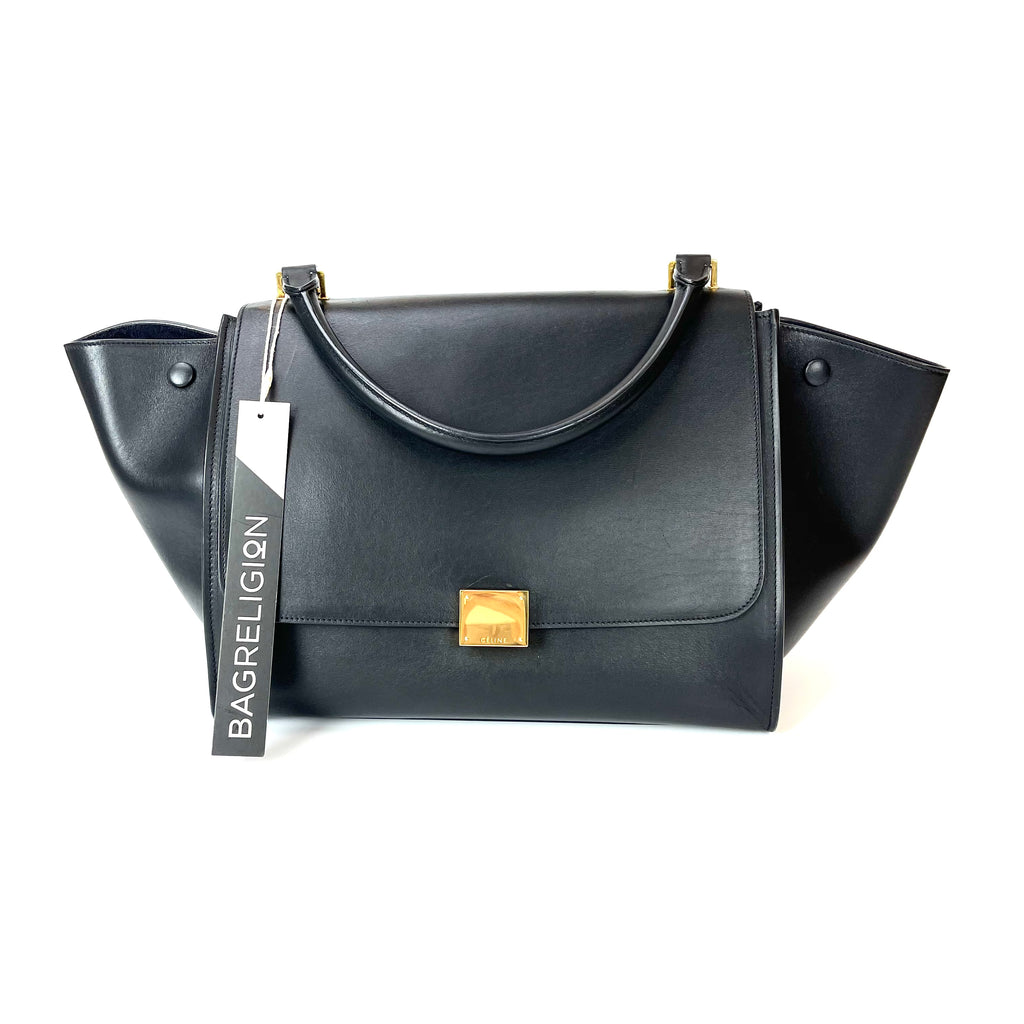 Leather Trapeze Satchel Black