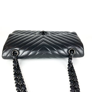 Medium Classic Double Flap So Black Chevron Bag
